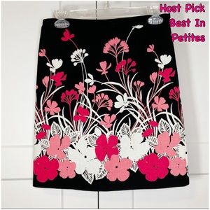 Ann Taylor Loft Petites Linen Look Lined Floral Skirt Black Pink Ivory
